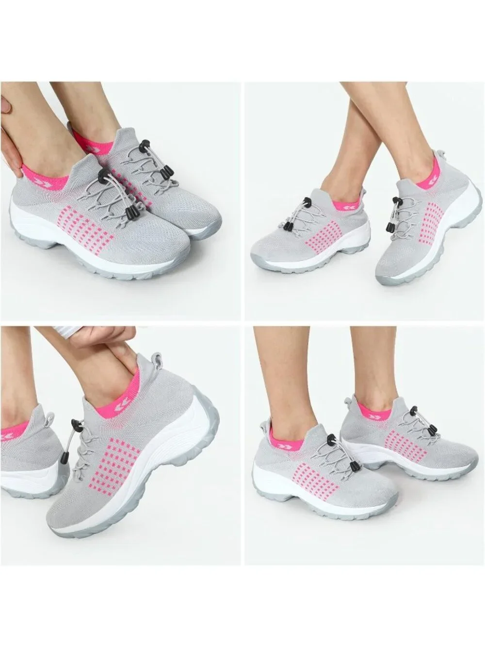 Women's Gray Pink Orthopedic Breathable Slip on Trainers Bottom Sneaker Shoes